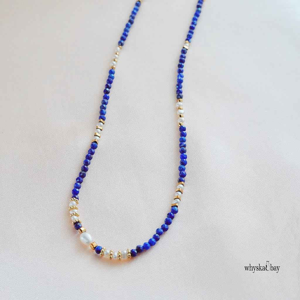 Lapis & Pearl Beaded Elegance Necklace: Handcrafted Gifts For Her