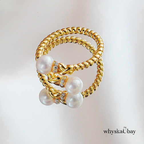 Handcrafted Pearl Wrapped Elegance: 18K Gold Sterling Silver Natural Pearl Ring & Twisted Band Design