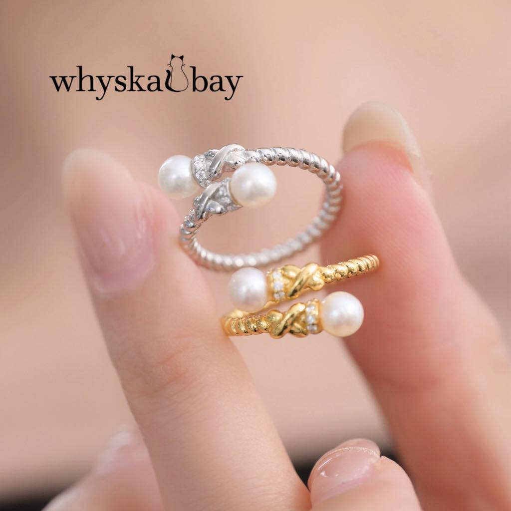 Handcrafted Pearl Wrapped Elegance: 18K Gold Sterling Silver Natural Pearl Ring & Twisted Band Design