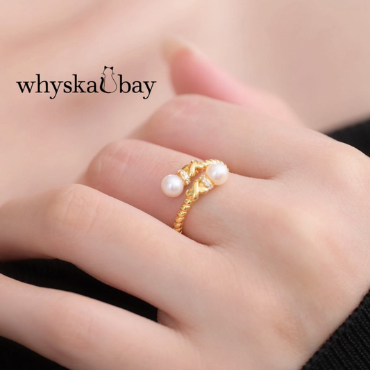 Handcrafted Pearl Wrapped Elegance: 18K Gold Sterling Silver Natural Pearl Ring & Twisted Band Design