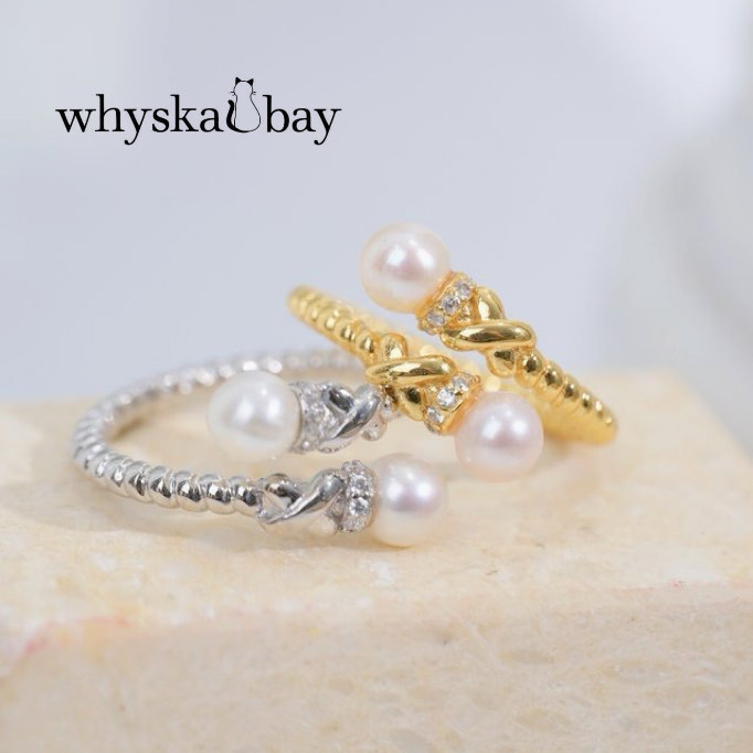 Handcrafted Pearl Wrapped Elegance: 18K Gold Sterling Silver Natural Pearl Ring & Twisted Band Design