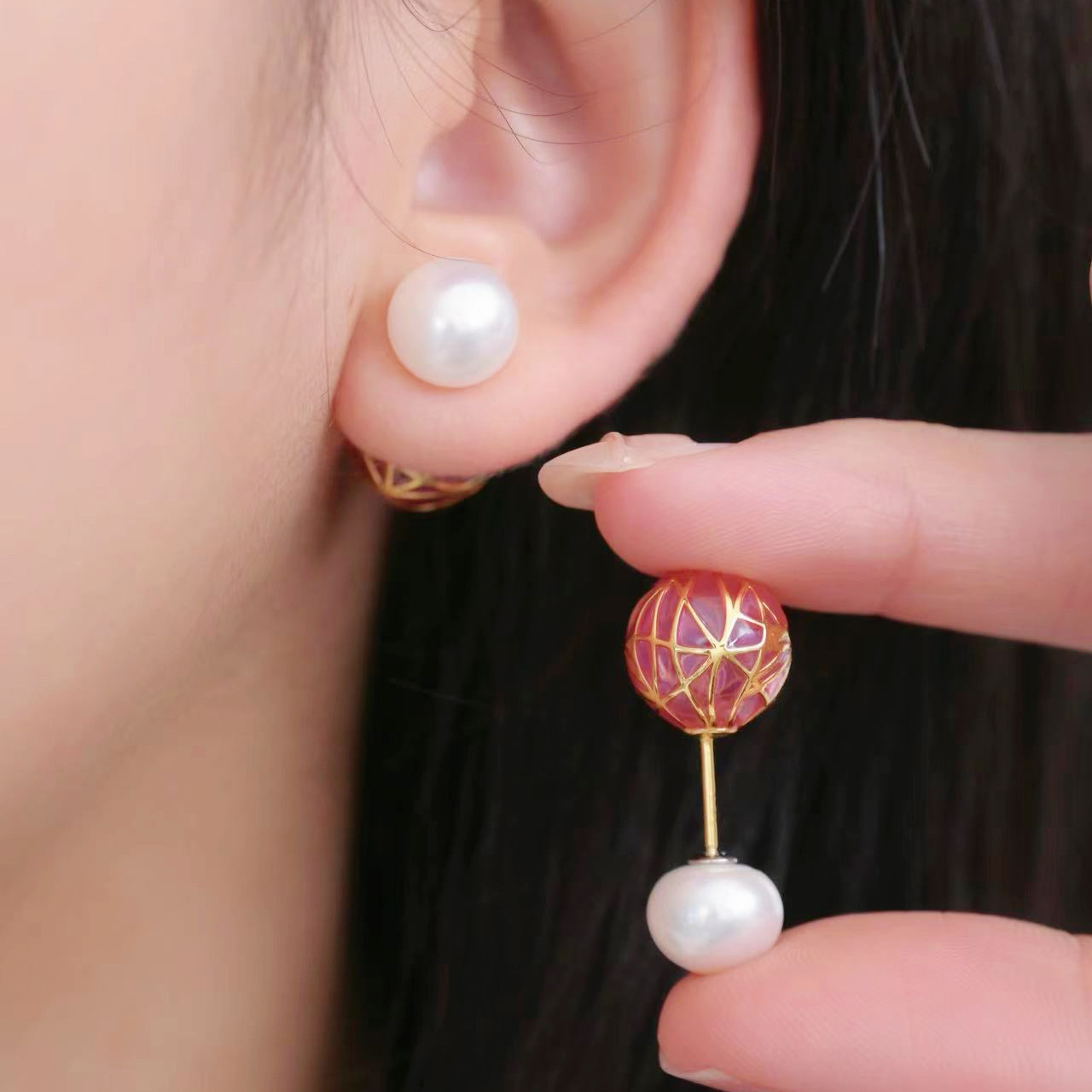 Purple, Blue Or Rainbow Dream Ball Stud Earring: Plique-à-Jour Enamel Earrings with Customizable Pearl or Standard Stud