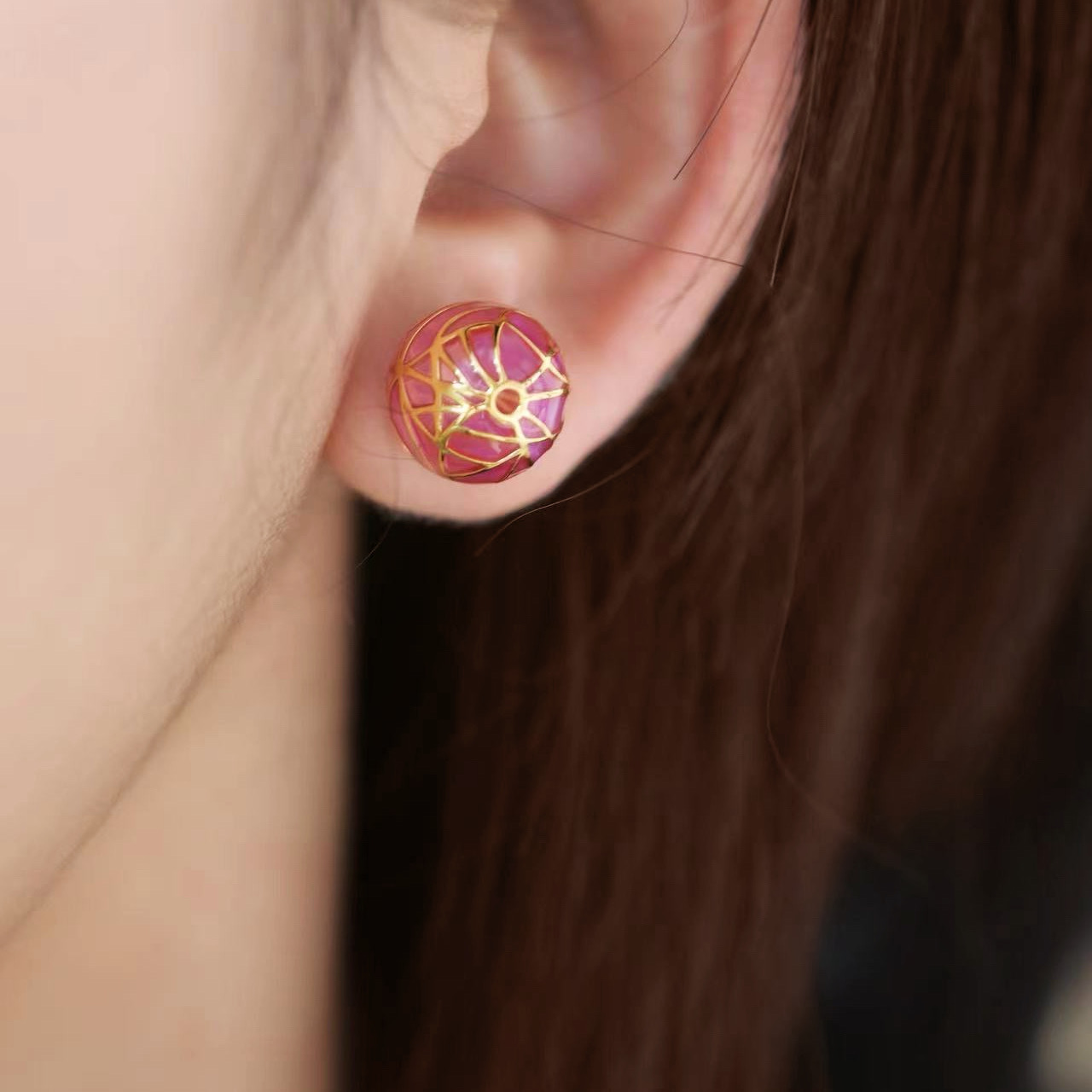 Purple, Blue Or Rainbow Dream Ball Stud Earring: Plique-à-Jour Enamel Earrings with Customizable Pearl or Standard Stud