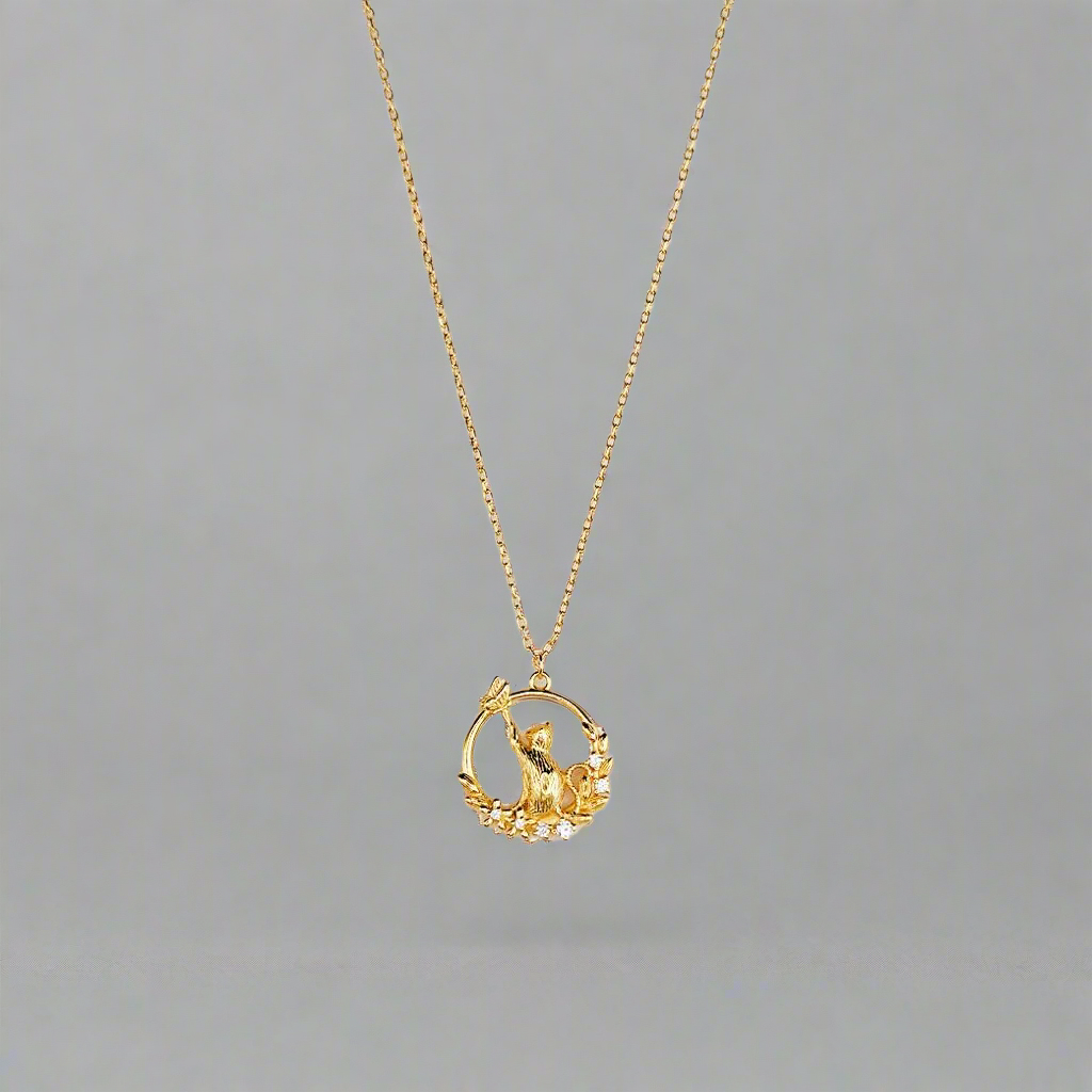 Cat & Butterfly Pendant: 18K Gold and Sterling Silver Necklace