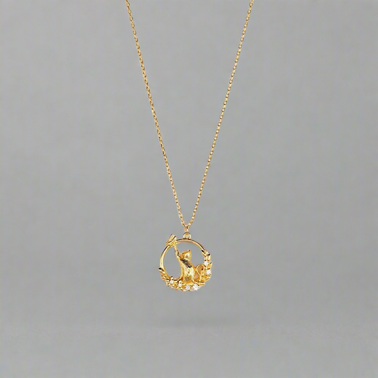 Cat & Butterfly Pendant: 18K Gold and Sterling Silver Necklace