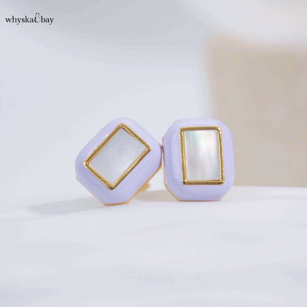 Klein Blue, Pink or Lavender Purple Ocean Stud Earrings: Handmade Luxury Enamel with Pearl Center