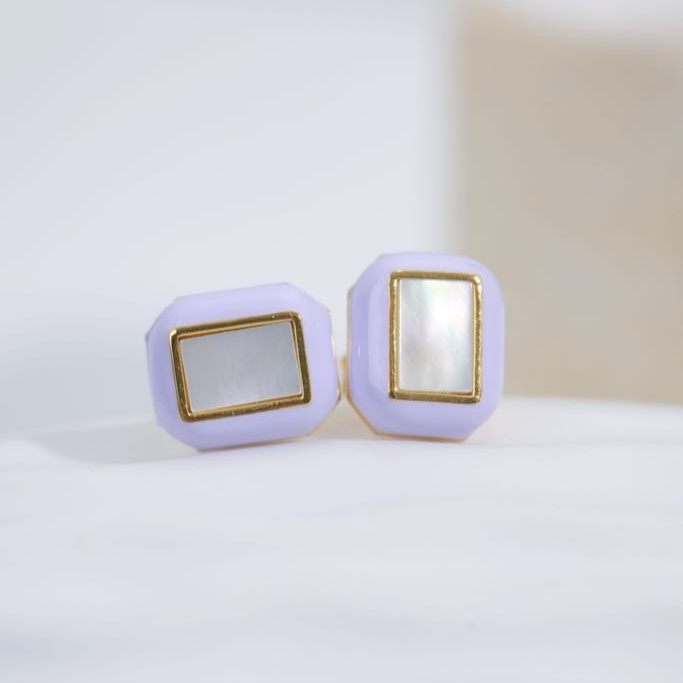 Klein Blue, Pink or Lavender Purple Ocean Stud Earrings: Handmade Luxury Enamel with Pearl Center