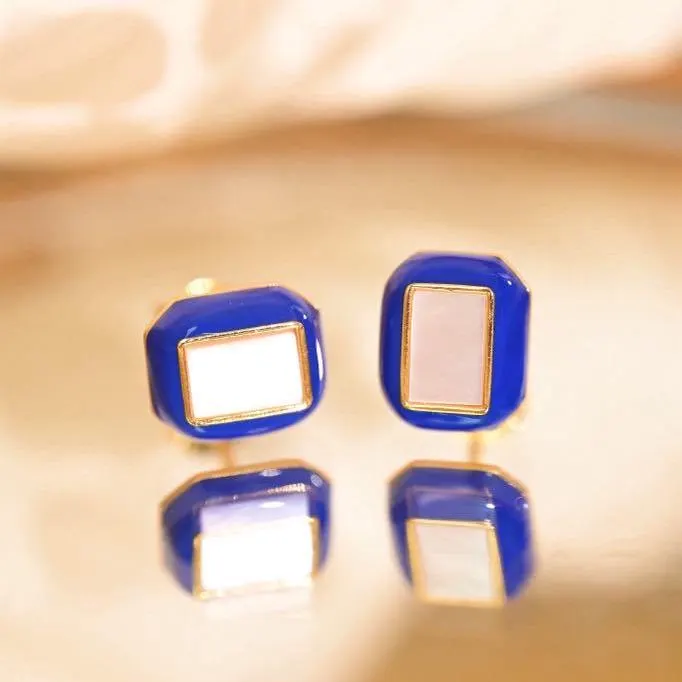 Klein Blue, Pink or Lavender Purple Ocean Stud Earrings: Handmade Luxury Enamel with Pearl Center