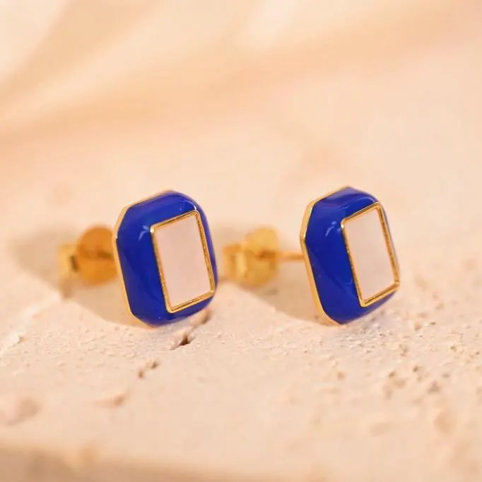 Klein Blue, Pink or Lavender Purple Ocean Stud Earrings: Handmade Luxury Enamel with Pearl Center