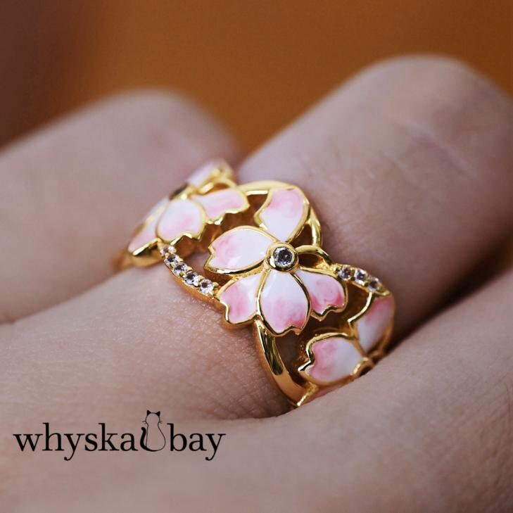 Handcrafted Nature Inspirited Flower Enamel Thick Rings