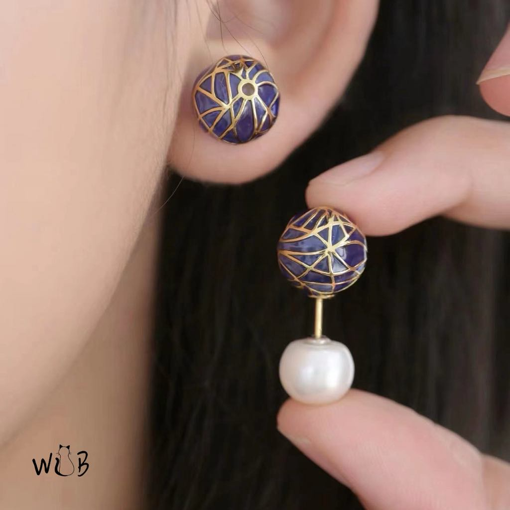 Purple, Blue Or Rainbow Dream Ball Stud Earring: Plique-à-Jour Enamel Earrings with Customizable Pearl or Standard Stud