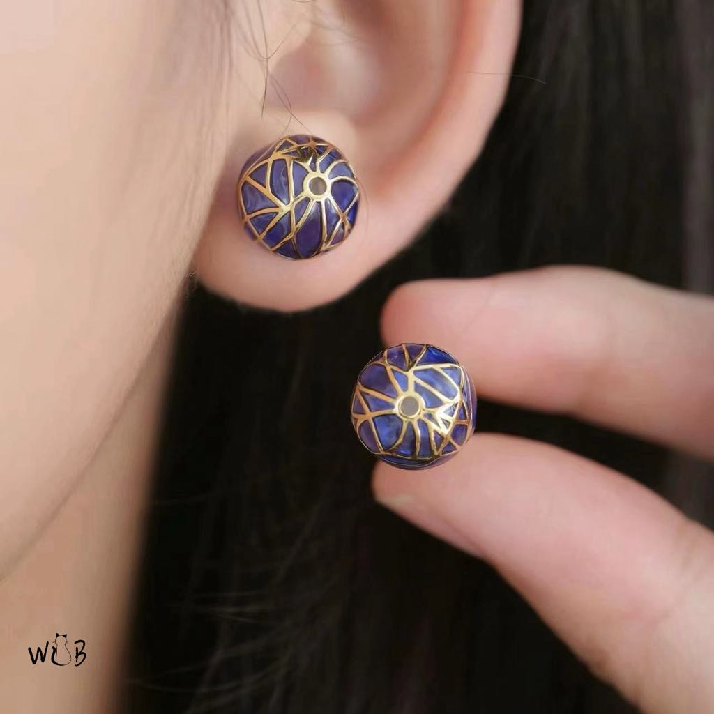 Purple, Blue Or Rainbow Dream Ball Stud Earring: Plique-à-Jour Enamel Earrings with Customizable Pearl or Standard Stud