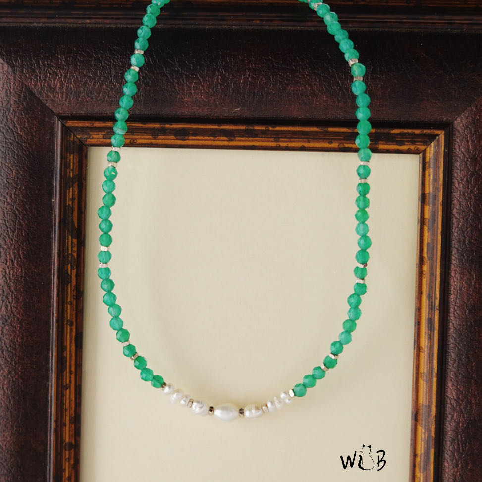 Chrysoprase & Pearl Beaded Necklace: Uplifting Natural Gemstone Jewellery