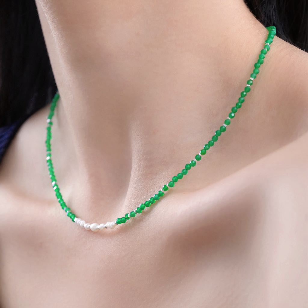 Chrysoprase & Pearl Beaded Necklace: Uplifting Natural Gemstone Jewellery