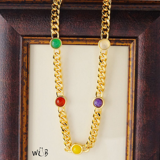 Rainbow Radiance: Gold & Gemstone Summer Necklace