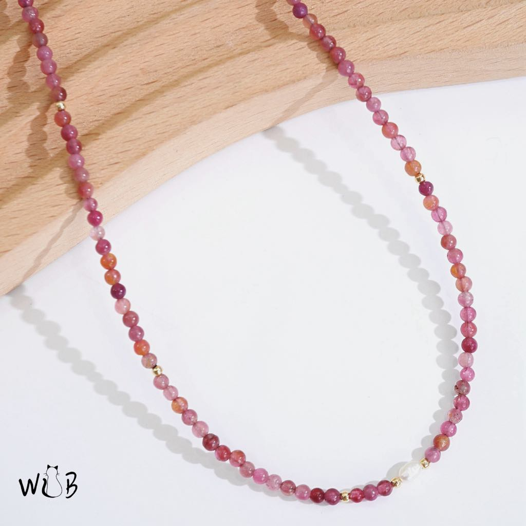 Pink Tourmaline & Pearl Beaded Necklace: Calming Gifts For Her