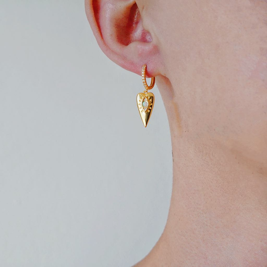 Drop Heart Earrings: Tiny Hoop Earrings with Opal Center