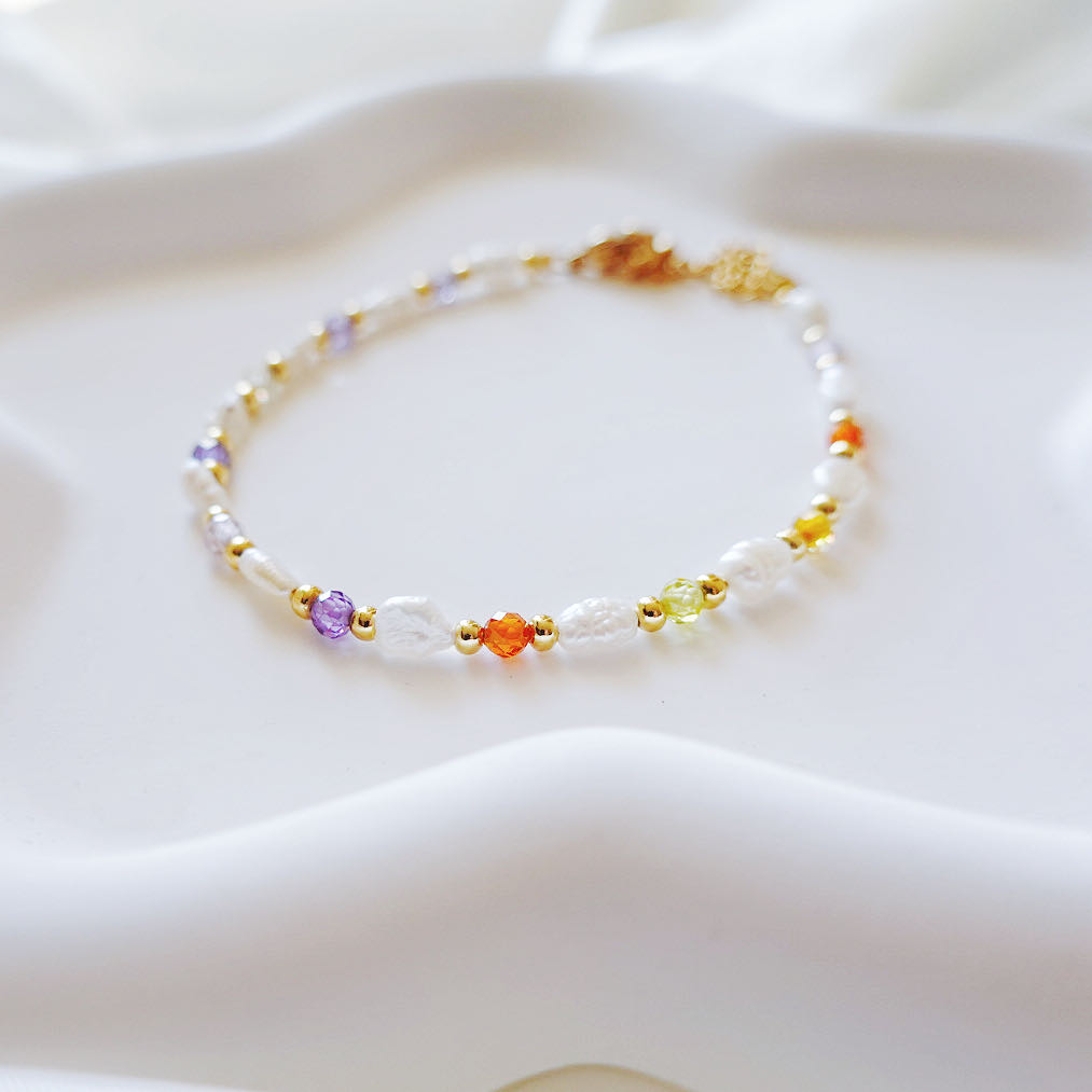 Romantic Tiny Baroque Pearl Rainbow Bracelet
