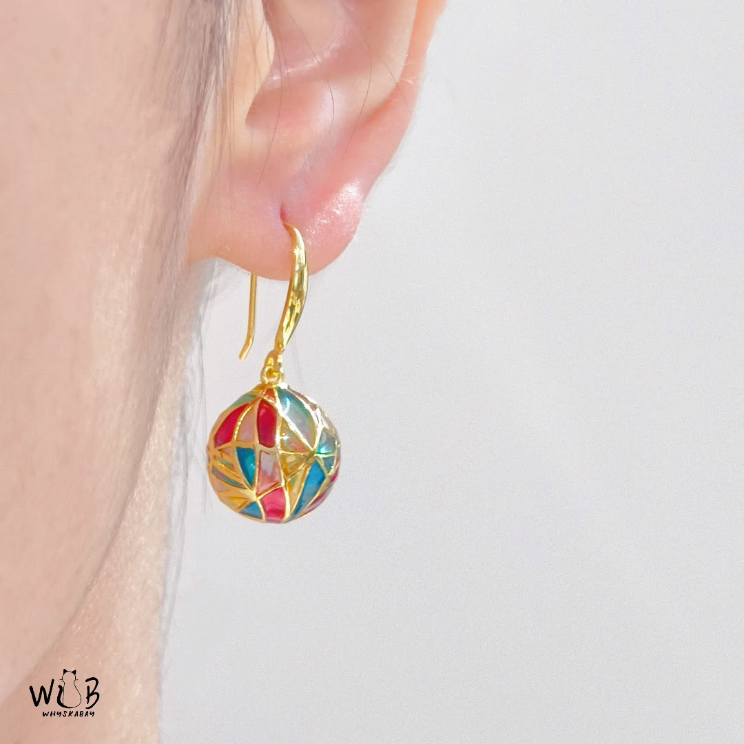Rainbow Enamel Ball Dangle Earrings "Aurora Dream"