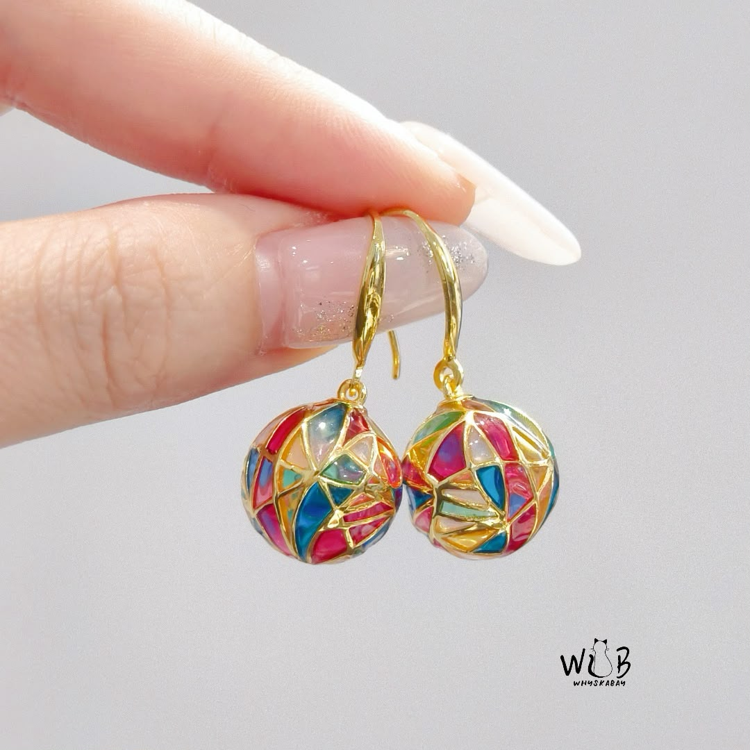 Rainbow Enamel Ball Dangle Earrings "Aurora Dream"