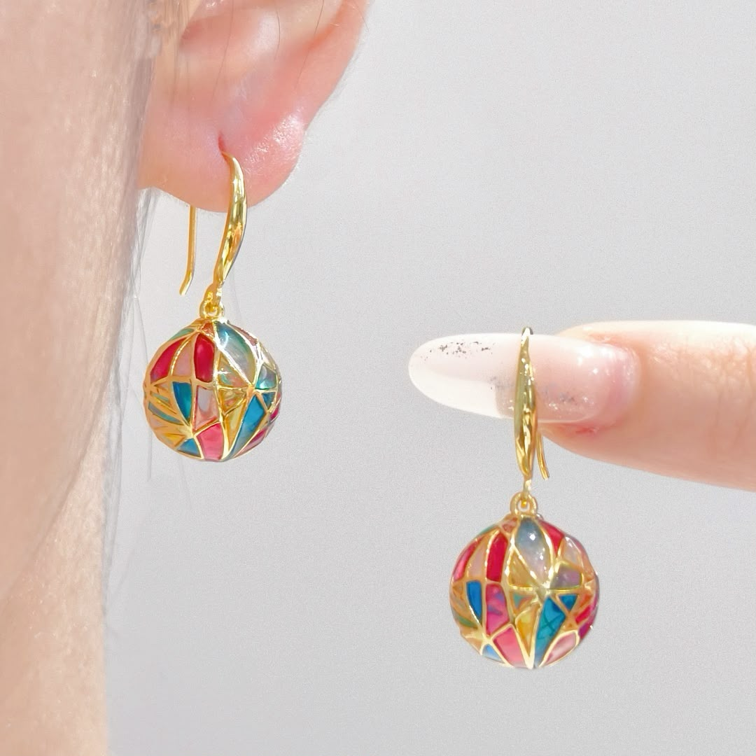 Rainbow Enamel Ball Dangle Earrings "Aurora Dream"