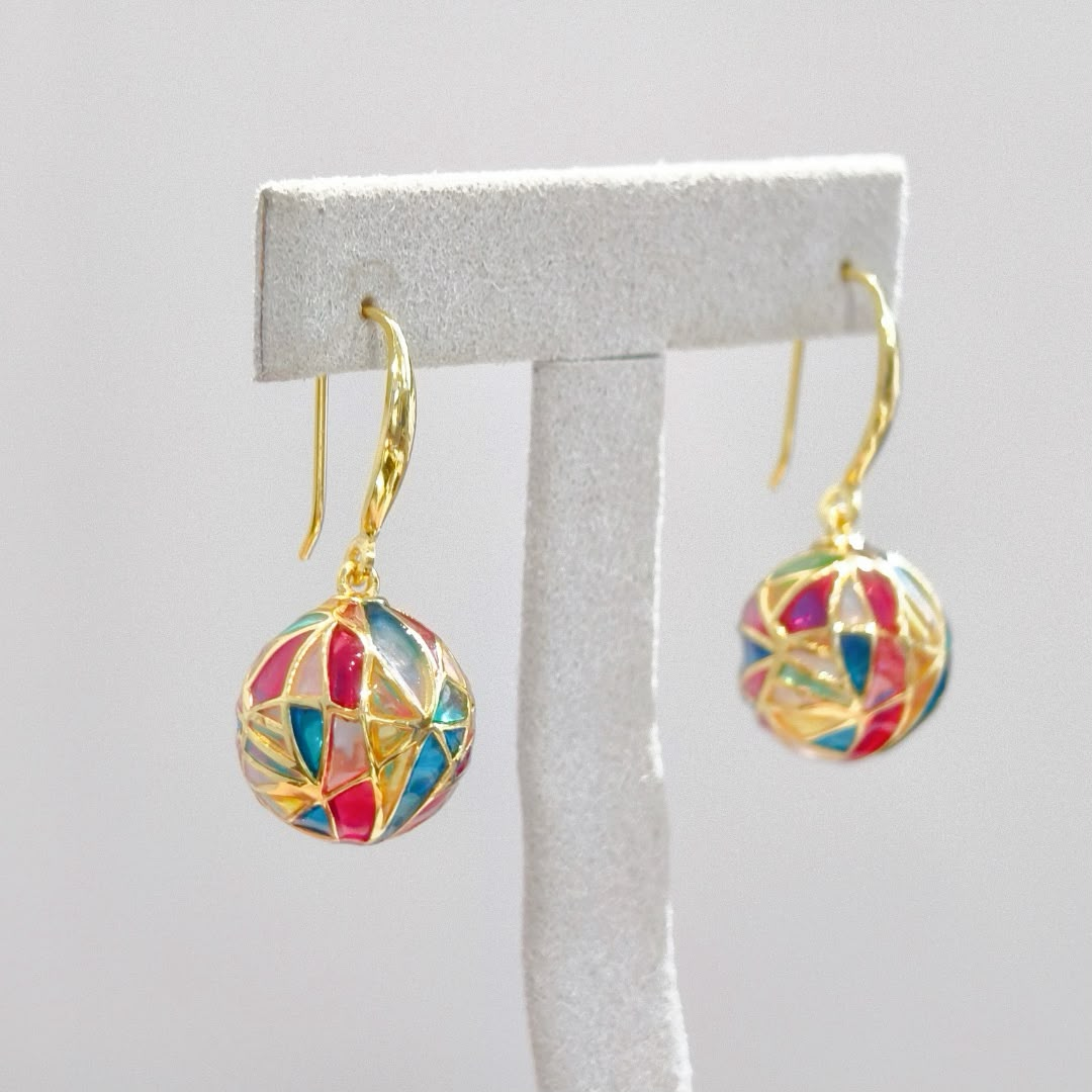 Rainbow Enamel Ball Dangle Earrings "Aurora Dream"
