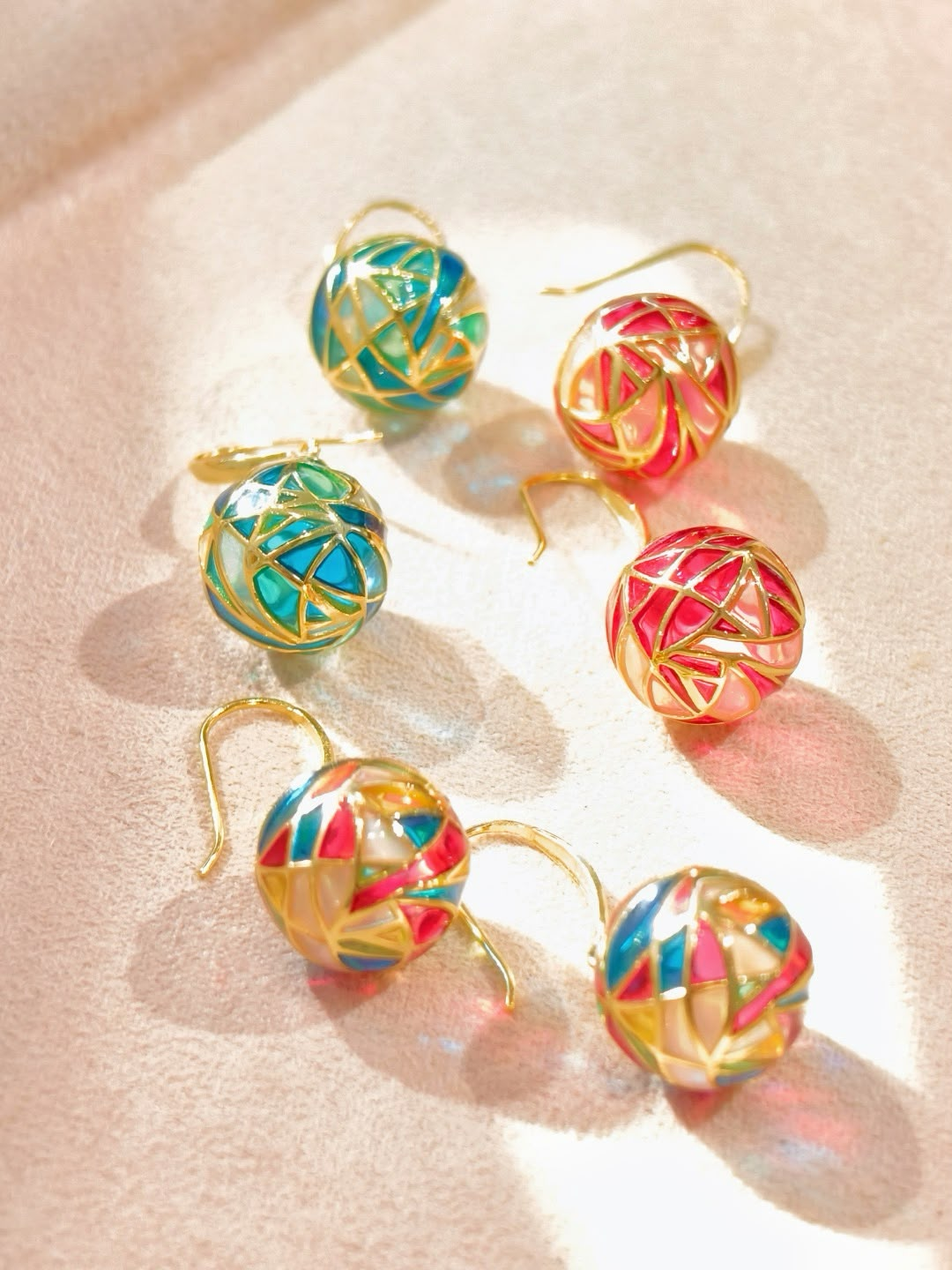 Rainbow Enamel Ball Dangle Earrings "Aurora Dream"